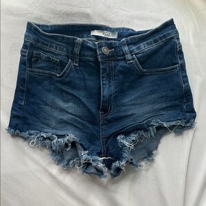 KanCan Dark Blue Frayed Hem Jean Shorts